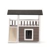 2-Tier Outdoor Wooden Dog House, Weatherproof Dog Hutch with A Large Balcony, Sisal Scratching Pad Ladder, Gift for Pets, Gray and White
