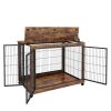 Furniture Style Dog Crate Side Table on Wheels with Double Doors and Lift Top.(Rustic Brown,43.7''w x 30''d x 31.1''h)