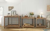Furniture Style Dog Crate Side Table on Wheels with Double Doors and Lift Top.(Rustic Brown,43.7''w x 30''d x 31.1''h)
